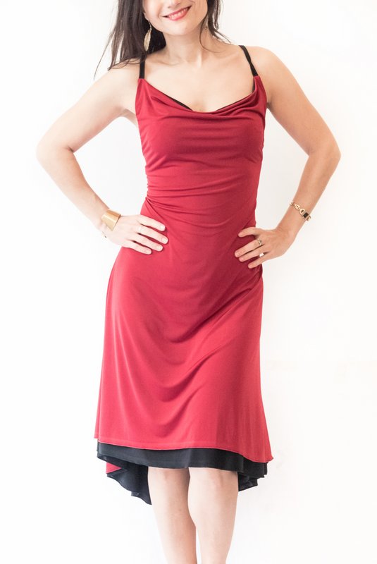 “Cordoned” reversible dress in cold silk.