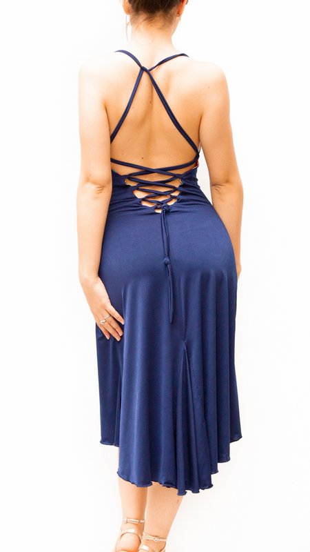 “Cordoned” reversible dress in cold silk.