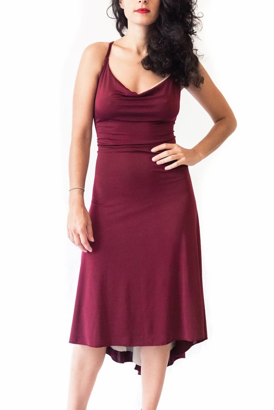“Cordoned” reversible dress in cold silk.