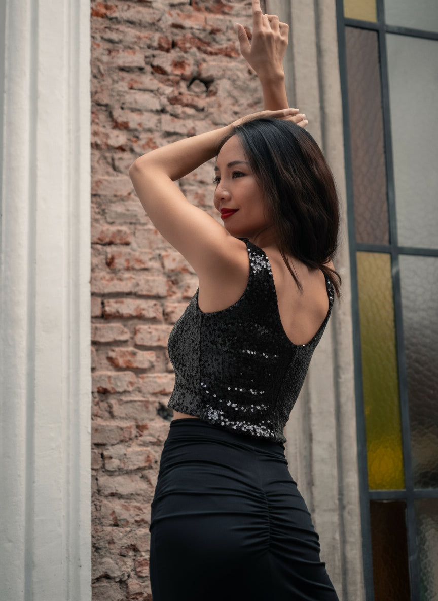 “Romantic” top in Sequin Roxana Vincelli USA