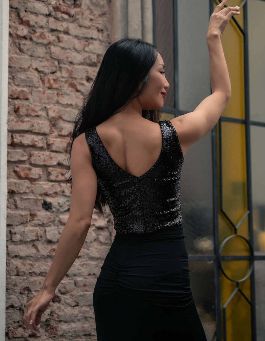 “Romantic” top in Sequin Roxana Vincelli USA