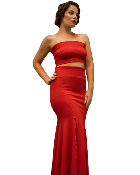 “Seven Segments Maxi” Skirt in stretch piqué