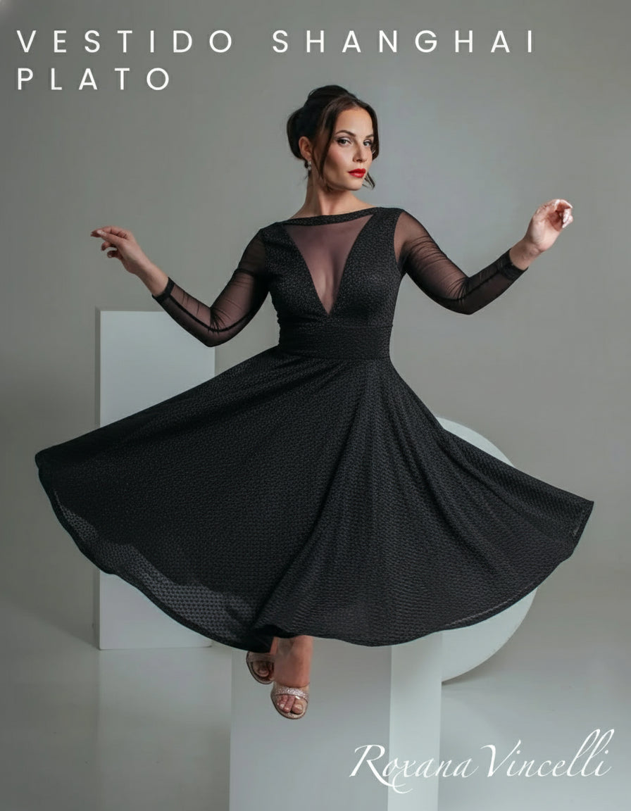 "Jackie Shangai circle skirt" Tango Dress in Cold silk Roxana Vincelli USA