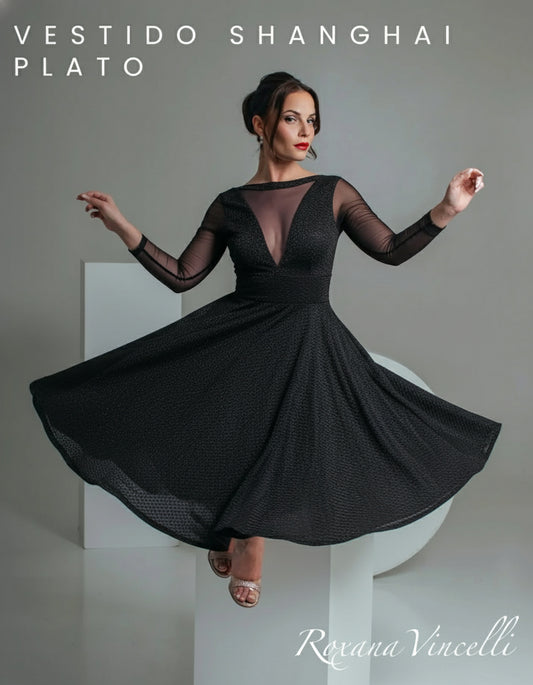 "Jackie Shangai circle skirt" Tango Dress in Cold silk Roxana Vincelli USA