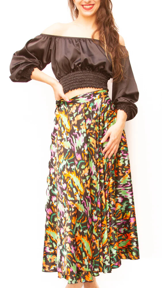 Flare Wrap Maxi in Satin