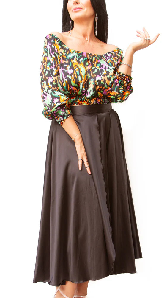 Flare Wrap Maxi Tango skirt in Creppe Roxana Vincelli USA